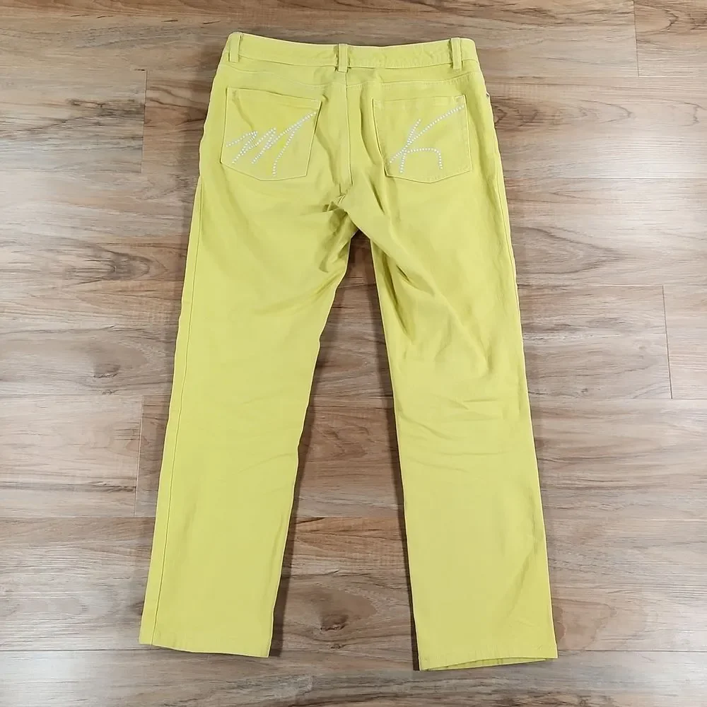 🔸️Michael Kors Yellow Studded Pocket Denim Jeans Size 8